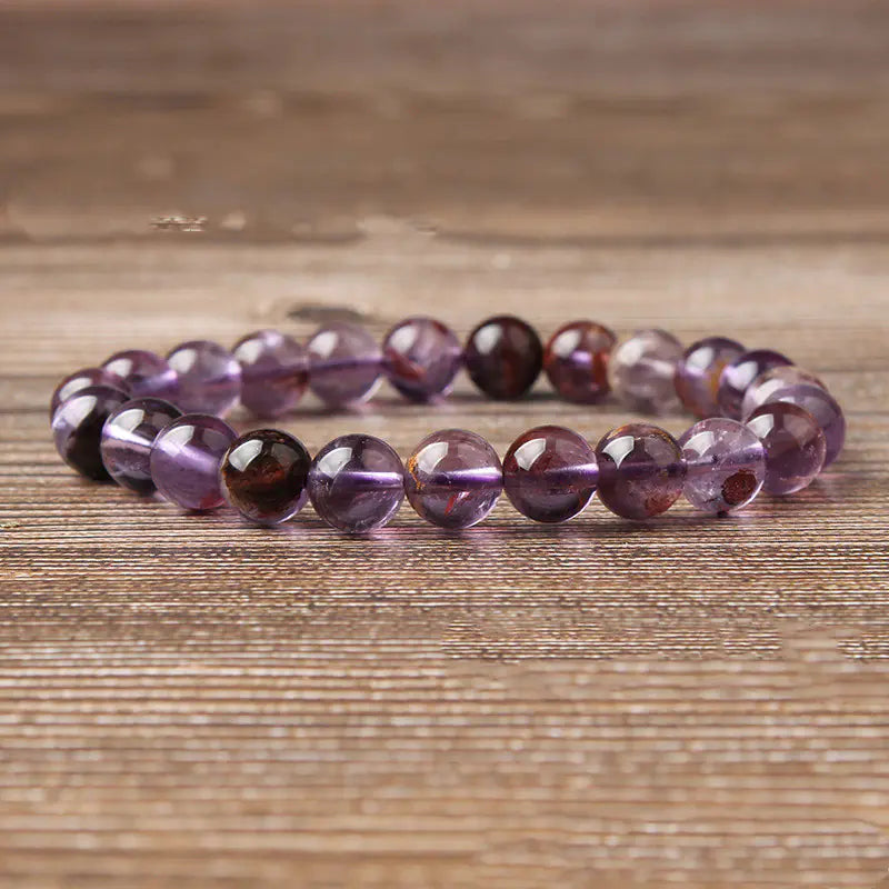 Natural Amethyst Bracelet with Titanium and Aura Quartz