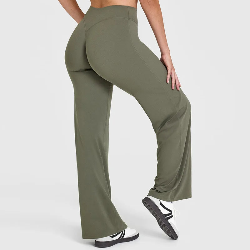 Women's Mid-Waist Yoga Pants - Softmotion Straight Leg Leggings for Pilates, Running & Gym Activities