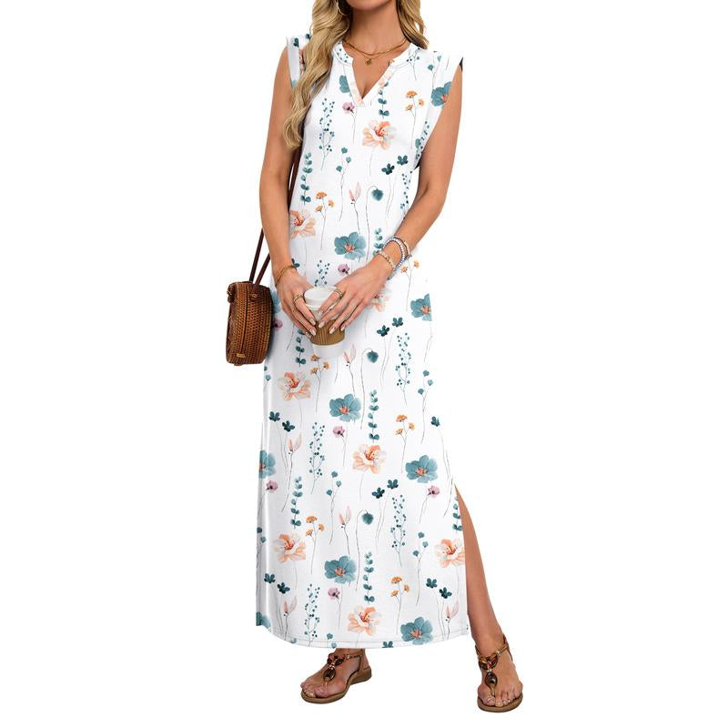 AUSELILY Summer Dresses for Women 2026 Wrink Free Beach Vacation Dress Sundresses Ladies Tropical Pockets Maxi Dress