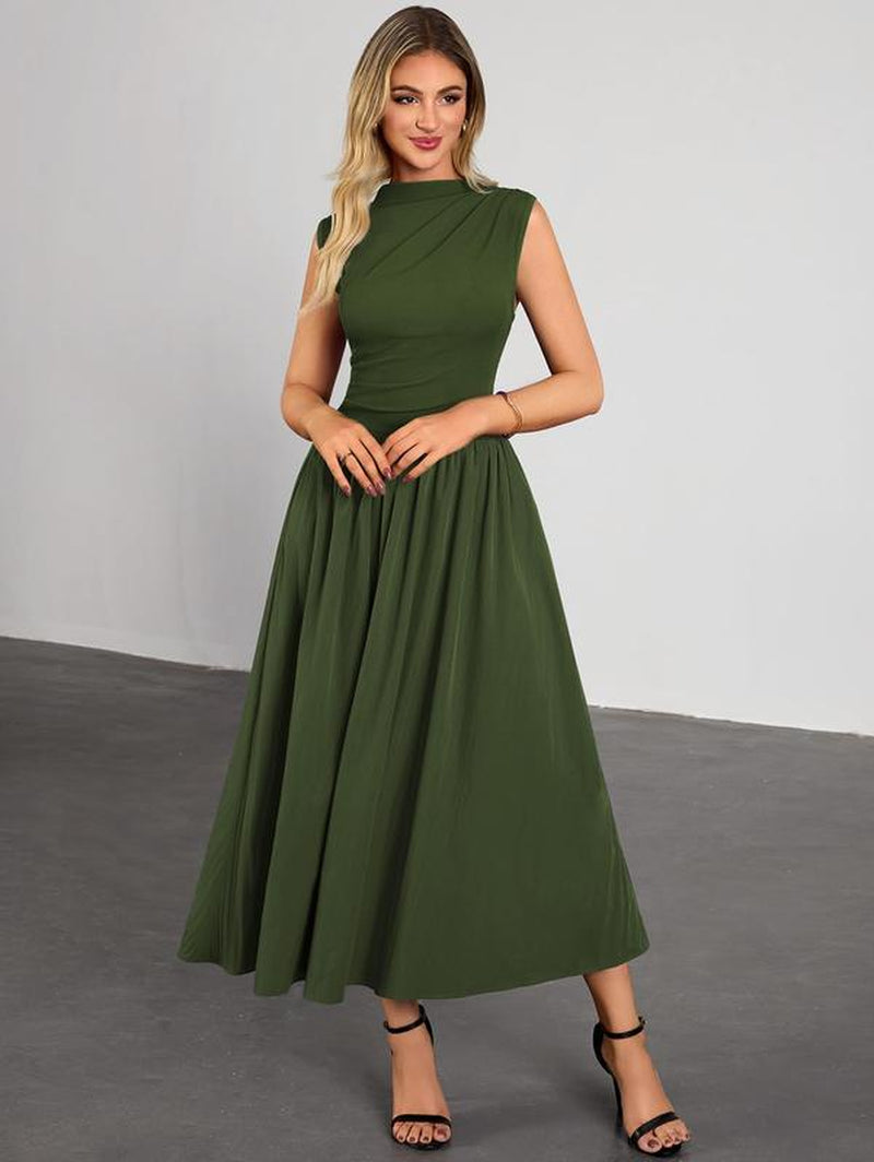 Miusol 85234B Women'S Summer Maxi Dresses for Women 2026 Spring Sleeveless Half Collar Casual Ruched Swing A-Line Dress with Pocket Sundress Flowy Beach Dress