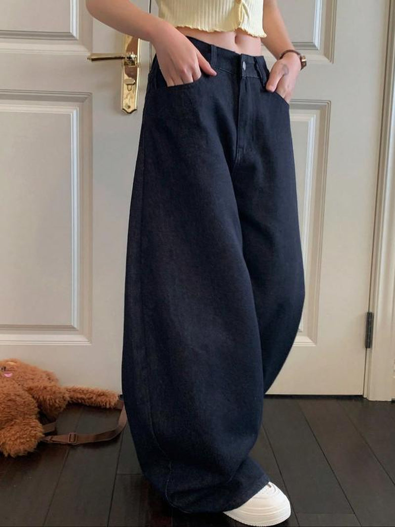 Women'S New Wide Leg Jeans Trendy Fashion Versatile Embroidery Denim Jeans Elastic Comfortable Long Jeans All Seasons