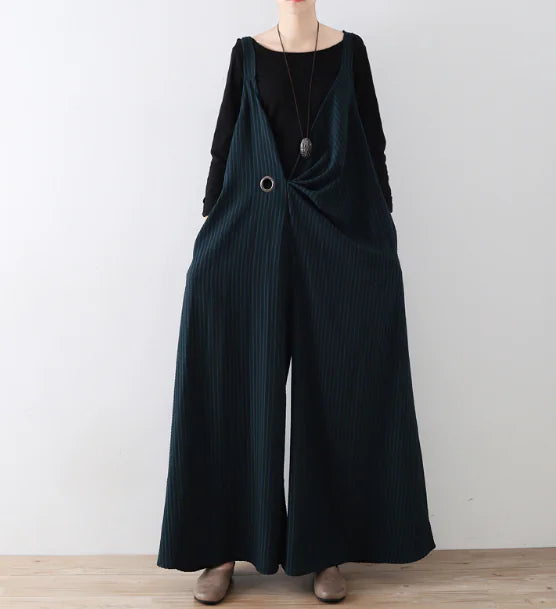 Striped Loose Fit Jumpsuit with Wide Leg Design