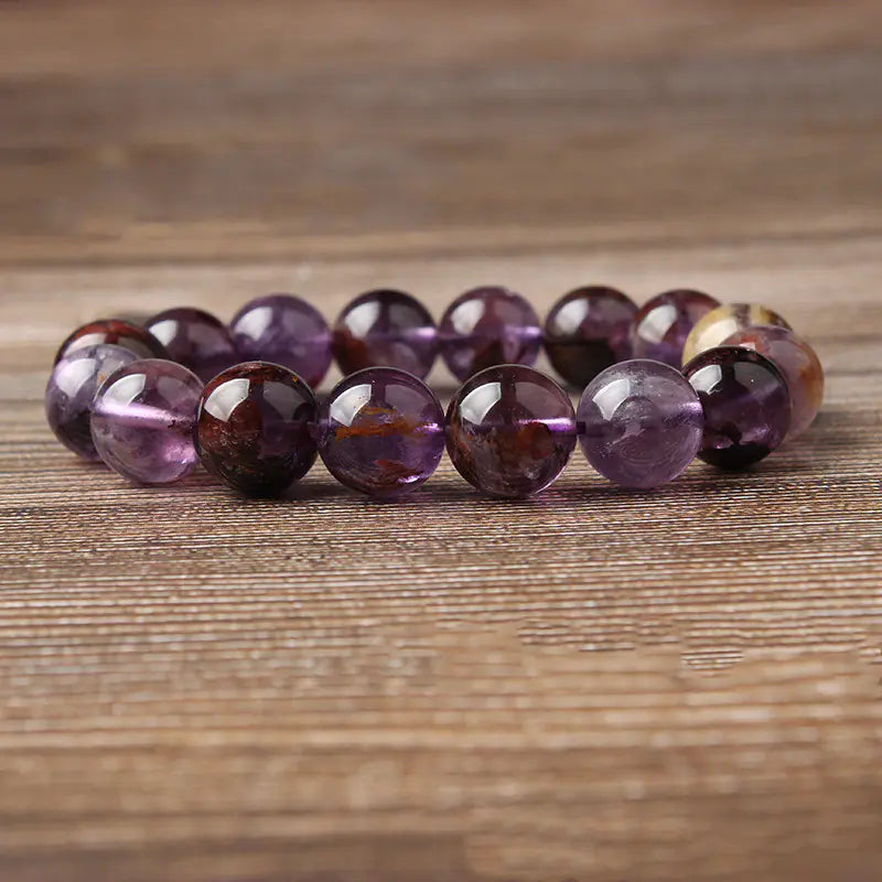 Natural Amethyst Bracelet with Titanium and Aura Quartz