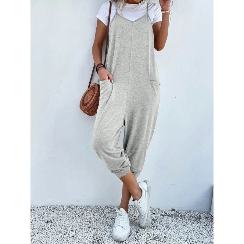 Chic & Comfy Plus Size Wide Leg Jumpsuit for Women - 1XL-5XL, Summer Essential with Pockets!