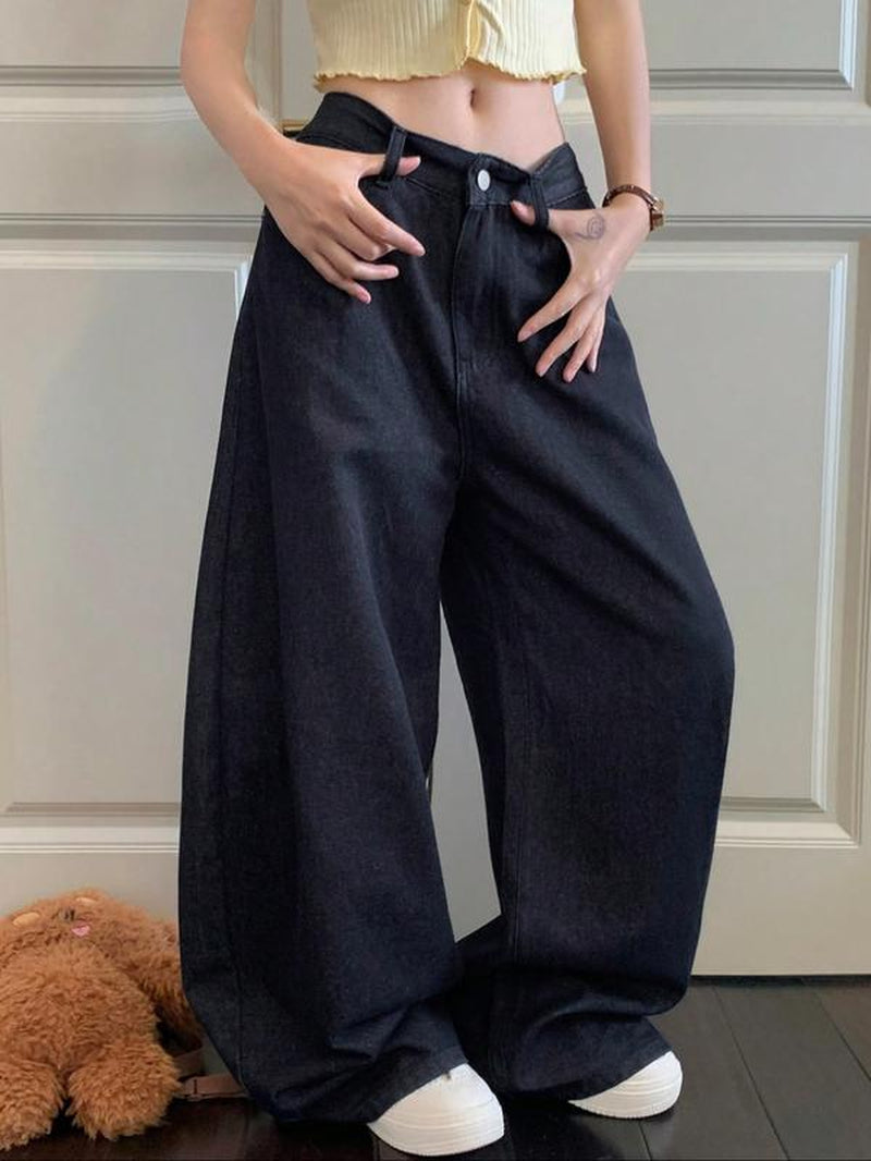Women'S New Wide Leg Jeans Trendy Fashion Versatile Embroidery Denim Jeans Elastic Comfortable Long Jeans All Seasons