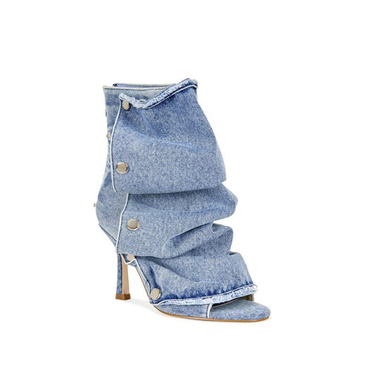 BIRDSONG-LTDENIM PEEP TOE STILETTO BOOTIE