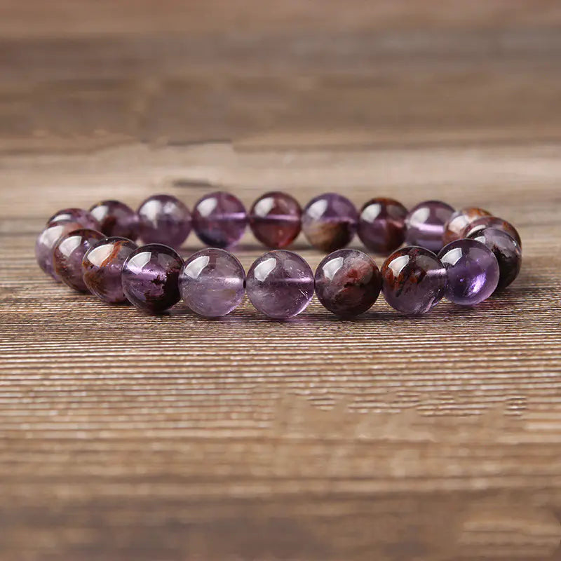Natural Amethyst Bracelet with Titanium and Aura Quartz