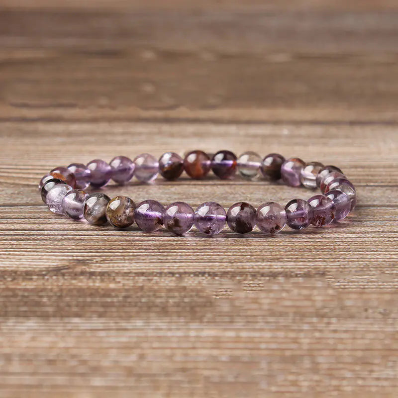 Natural Amethyst Bracelet with Titanium and Aura Quartz