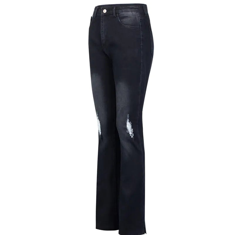 Women's Slim Fit Ripped Flare Jeans, Long Pants