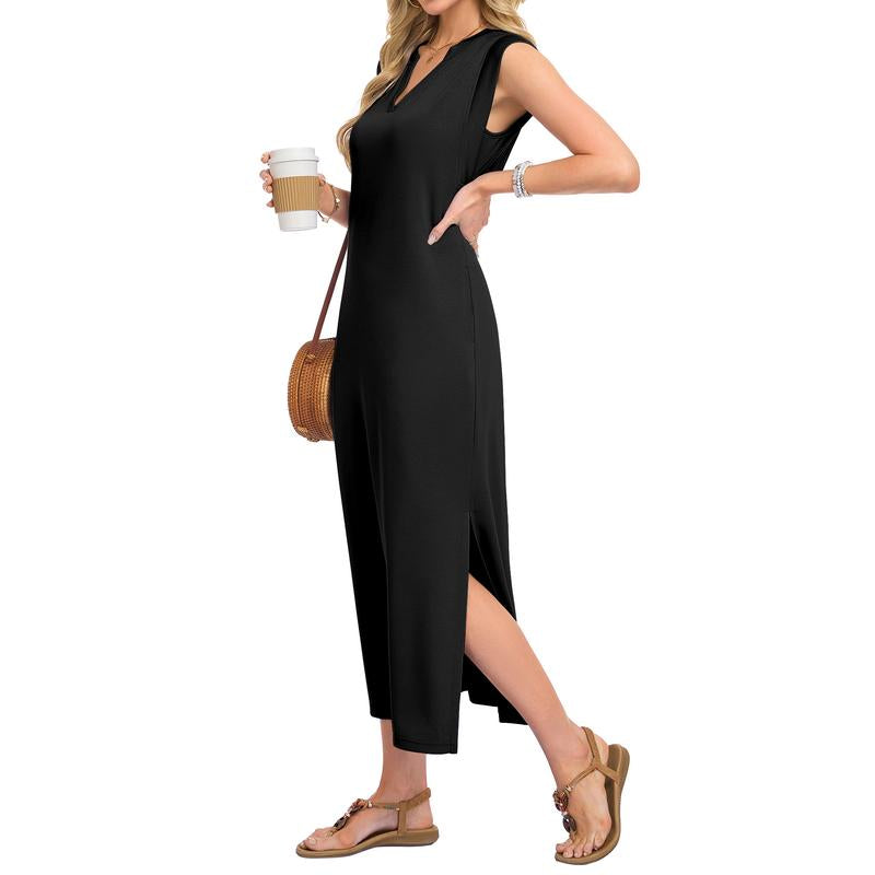 AUSELILY Summer Dresses for Women 2026 Wrink Free Beach Vacation Dress Sundresses Ladies Tropical Pockets Maxi Dress