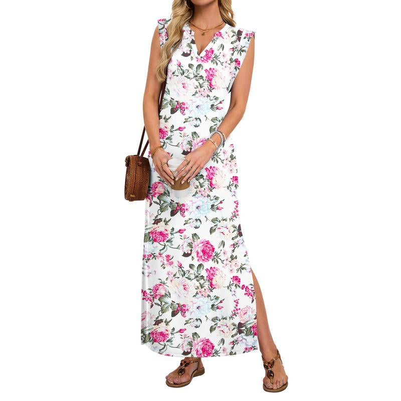 AUSELILY Summer Dresses for Women 2026 Wrink Free Beach Vacation Dress Sundresses Ladies Tropical Pockets Maxi Dress
