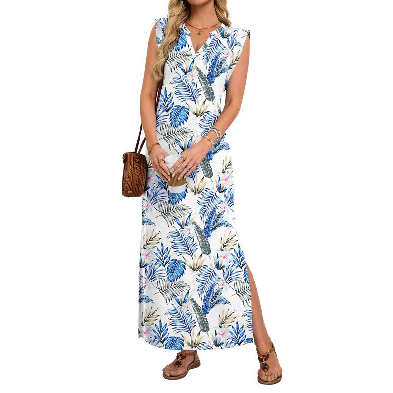 AUSELILY Summer Dresses for Women 2026 Wrink Free Beach Vacation Dress Sundresses Ladies Tropical Pockets Maxi Dress