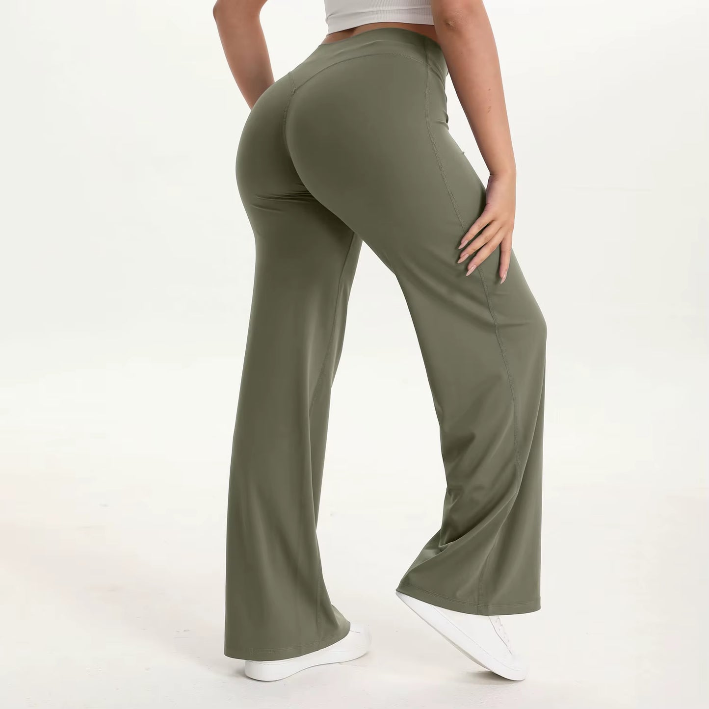 Women's Mid-Waist Yoga Pants - Softmotion Straight Leg Leggings for Pilates, Running & Gym Activities